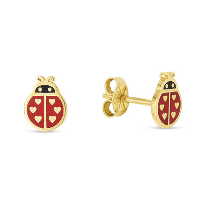 14K Yellow Gold Enameled Ladybug Stud Earrings 8mm - WJD Exclusives