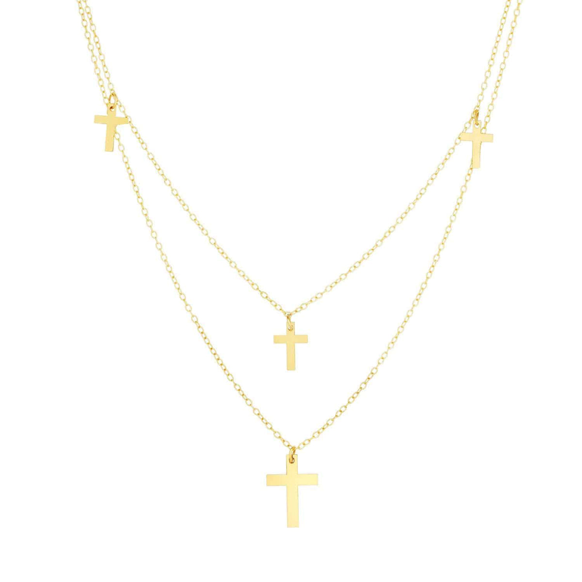 14K Yellow Gold Multi - Strand Cross Cable Necklace (Solid Links) 16" - 18" Adjustable - WJD Exclusives