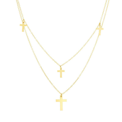 14K Yellow Gold Multi - Strand Cross Cable Necklace (Solid Links) 16" - 18" Adjustable - WJD Exclusives