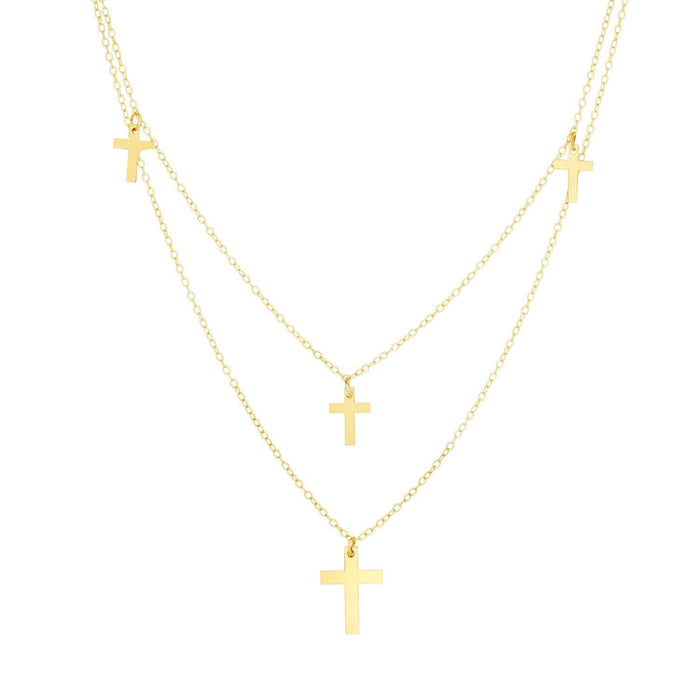 14K Yellow Gold Multi - Strand Cross Cable Necklace (Solid Links) 16" - 18" Adjustable - WJD Exclusives