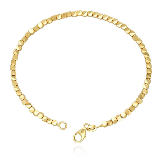 14 Gold Yellow 2.5mm Diamond-Cut Cube Bangle Bracelet 6.75"