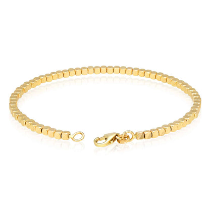 14K Yellow Gold 2.5mm Diamond-Cut Cube Bangle Bracelet 6.75"