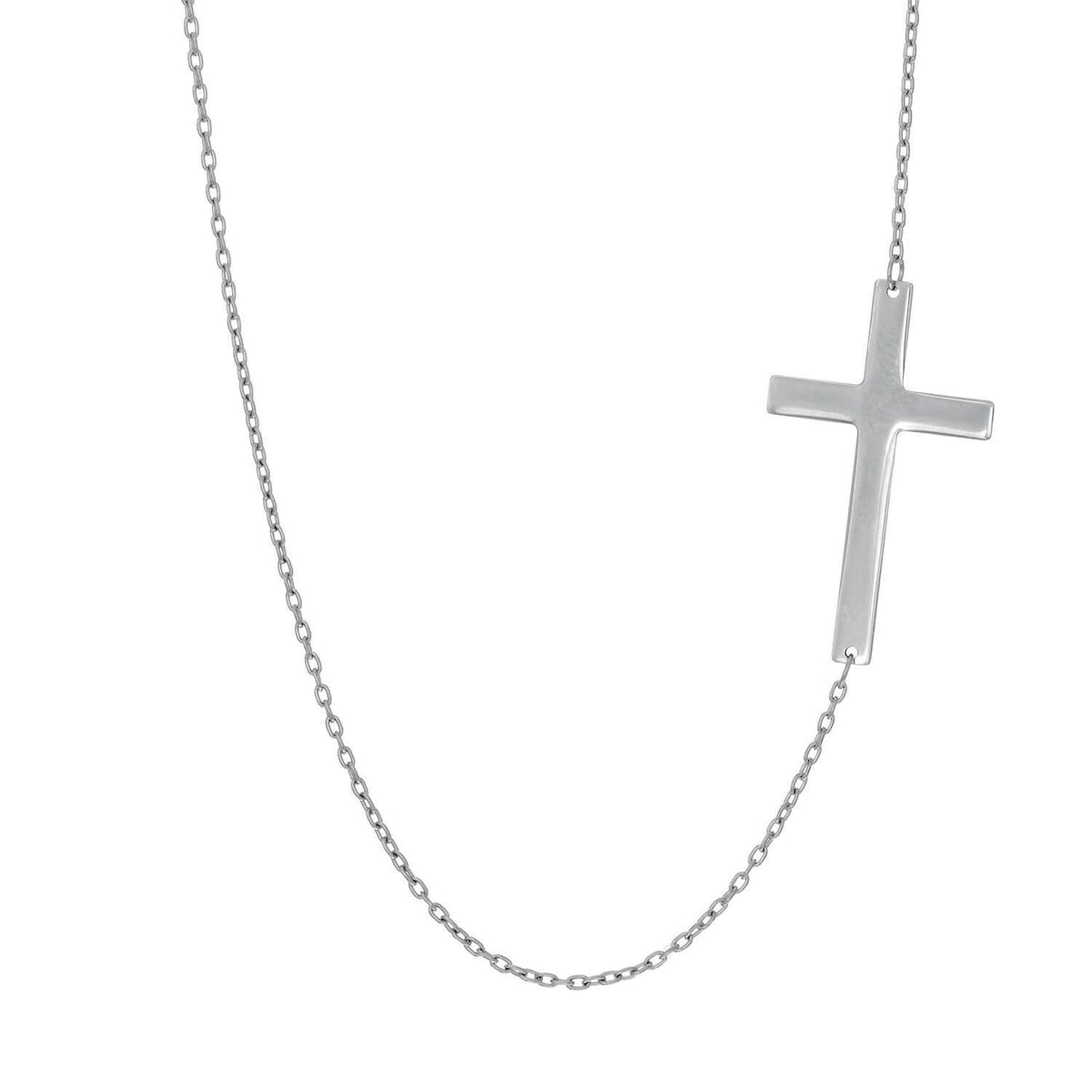 14K Yellow White Gold 1mm Cable Chain Flat Cross Necklace (Hollow) 16" - 18" Adjustable - WJD Exclusives