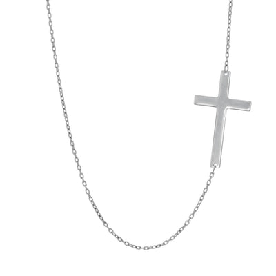14K Yellow White Gold 1mm Cable Chain Flat Cross Necklace (Hollow) 16" - 18" Adjustable - WJD Exclusives