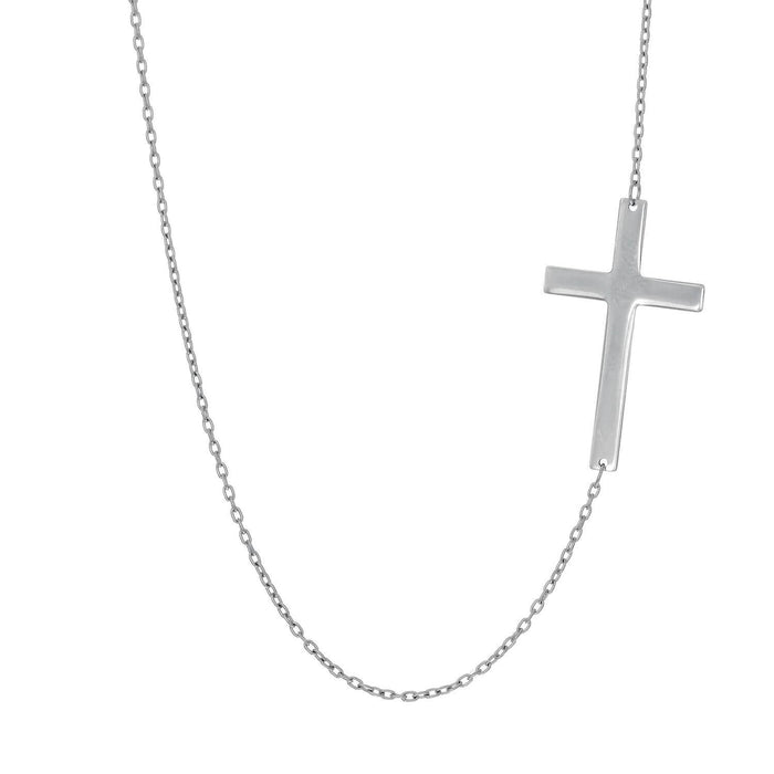 14K Yellow White Gold 1mm Cable Chain Flat Cross Necklace (Hollow) 16" - 18" Adjustable - WJD Exclusives