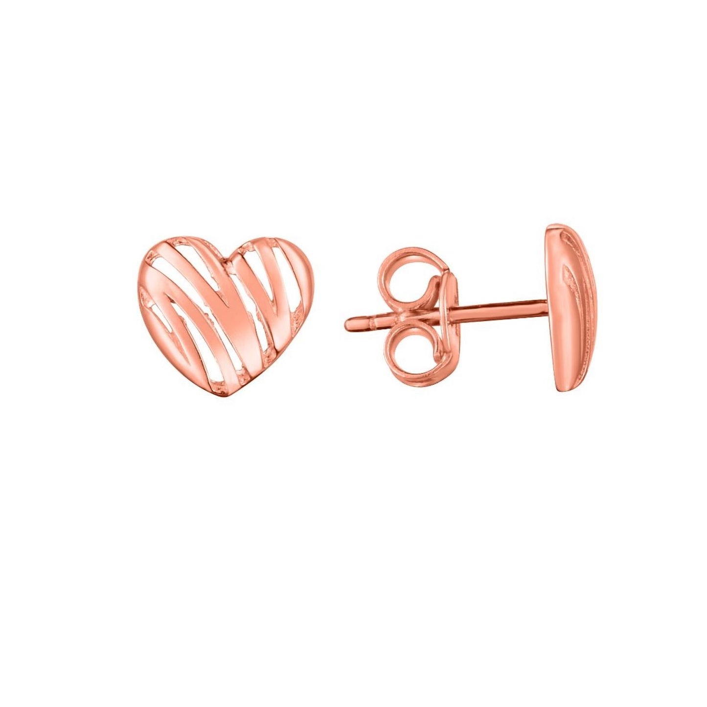 14K Yellow White Rose Gold Scribble Heart Stud Earrings 7.4mm
