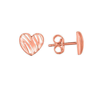 14K Yellow White Rose Gold Scribble Heart Stud Earrings 7.4mm