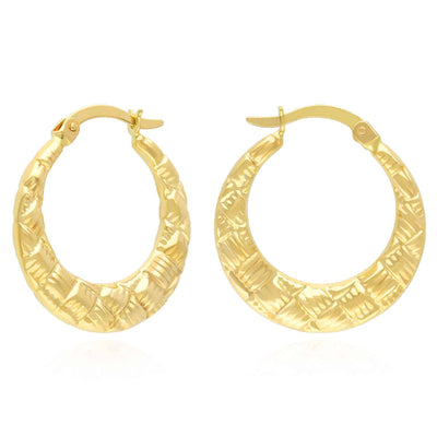 14K Yellow Gold Checkerboard Puffed Hoop Earrings 23.6mm - WJD Exclusives