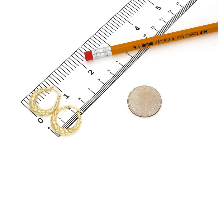 14K Yellow Gold Checkerboard Puffed Hoop Earrings 23.6mm - WJD Exclusives