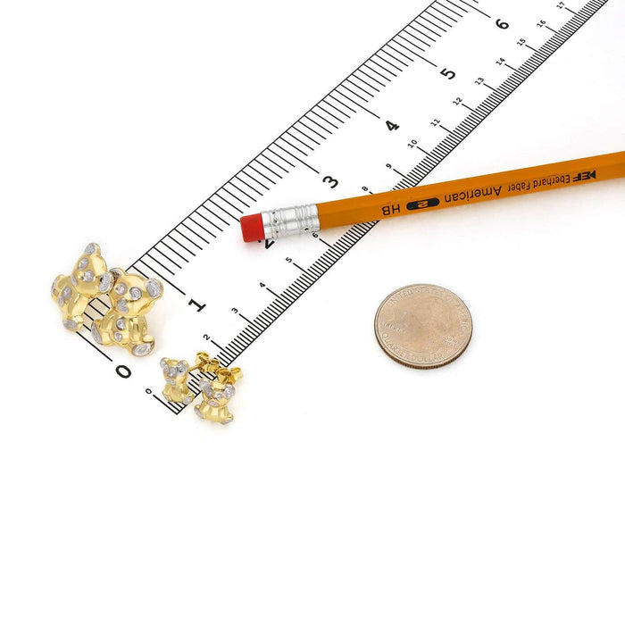 14K Yellow Gold Puffed Teddy Bear Stud Earrings 11mm - 20mm - WJD Exclusives