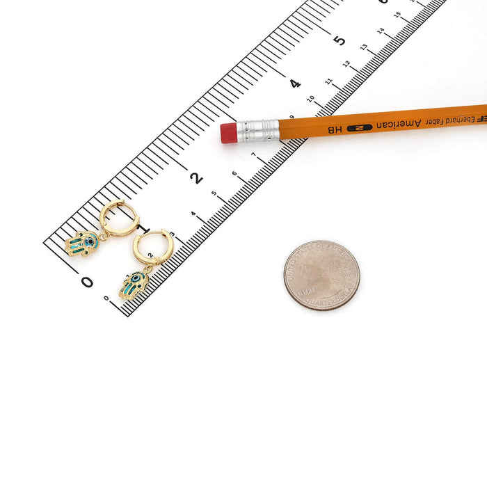 14K Gold Evil Eye Hamsa CZ Huggie Hoop Earrings 27mm - WJD Exclusives