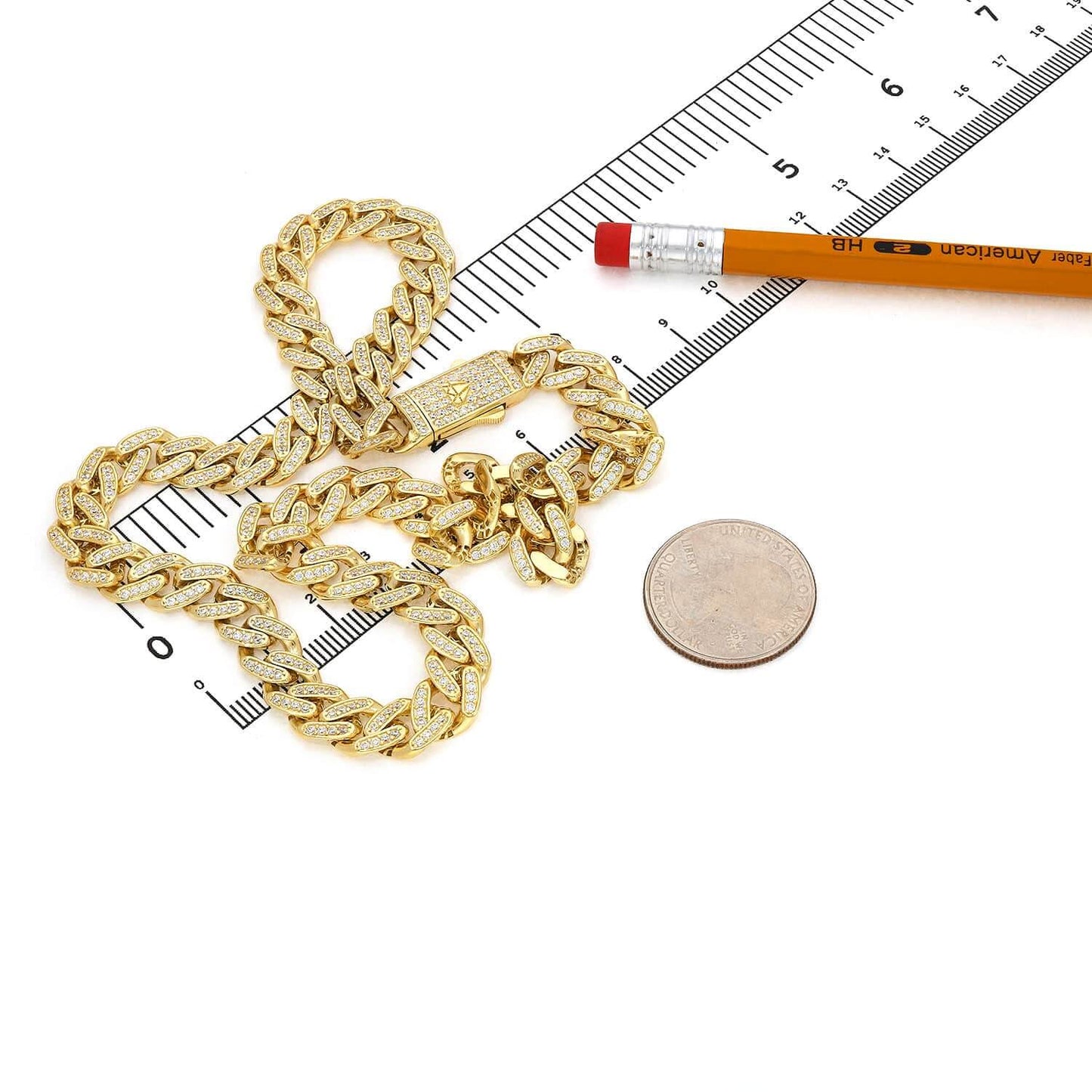 14K Gold CZ Pave 9mm Hollow Miami Chain Necklace 18.5"-24"