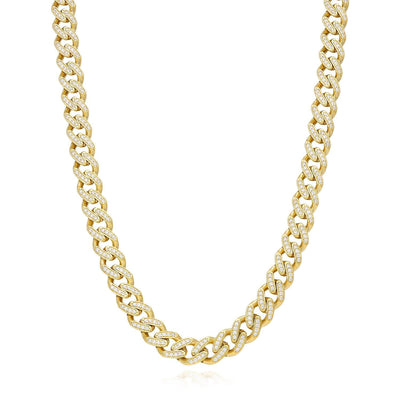 14K Gold CZ Pave 9mm Miami Chain (Hollow) 18.5" - 24" - WJD Exclusives