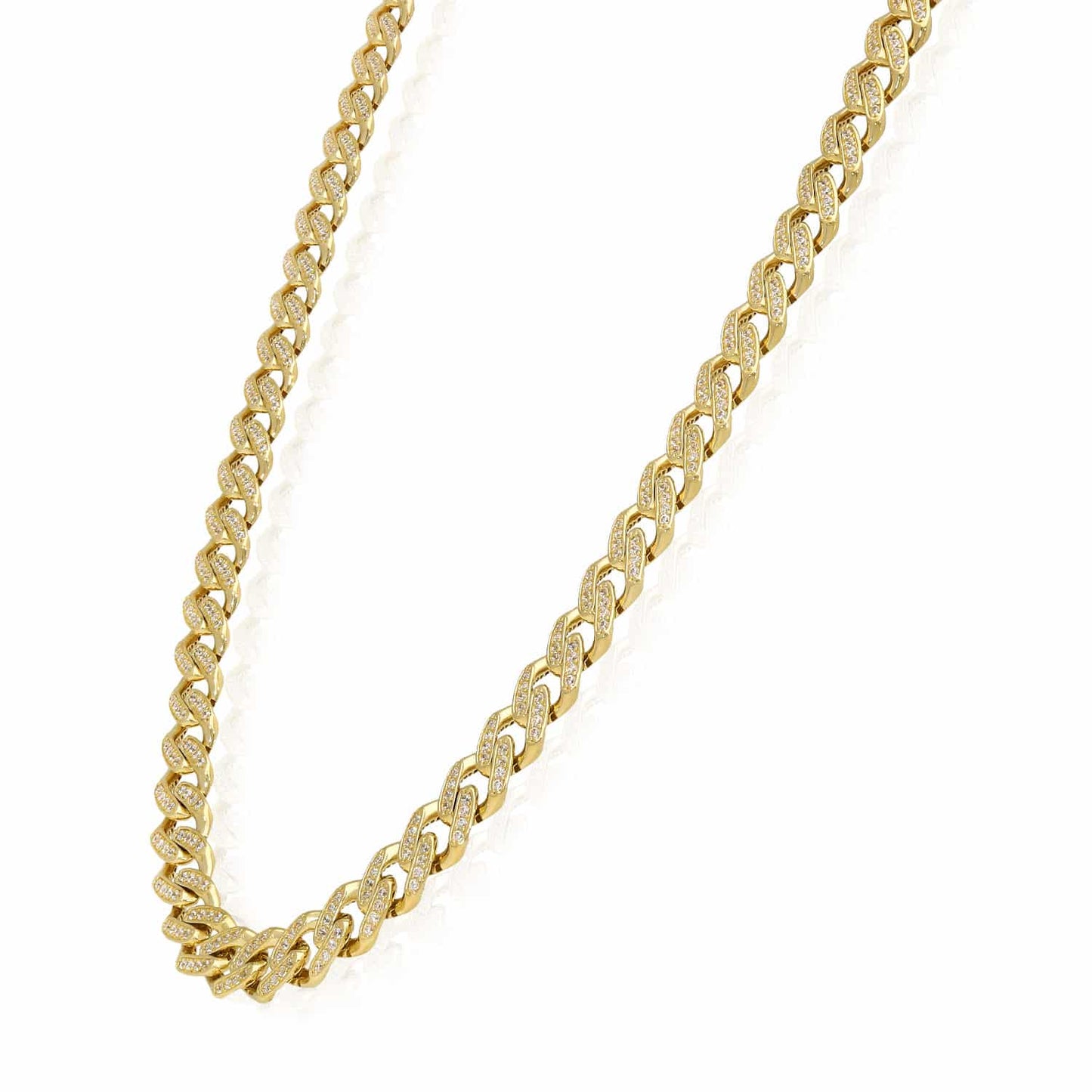 14K Gold CZ Pave 9mm Hollow Miami Chain Necklace 18.5"-24"