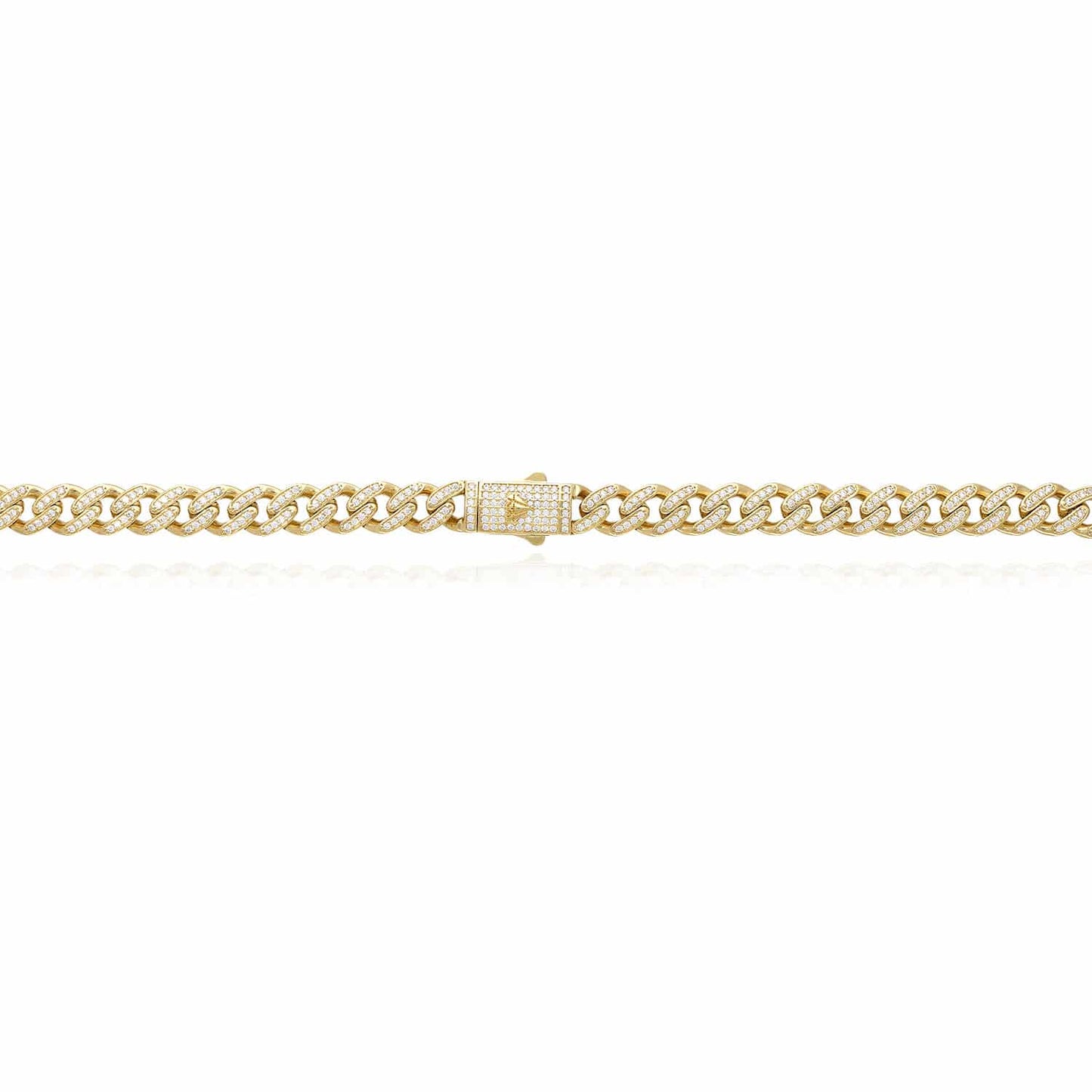 14K Gold CZ Pave 9mm Hollow Miami Chain Necklace 18.5"-24"