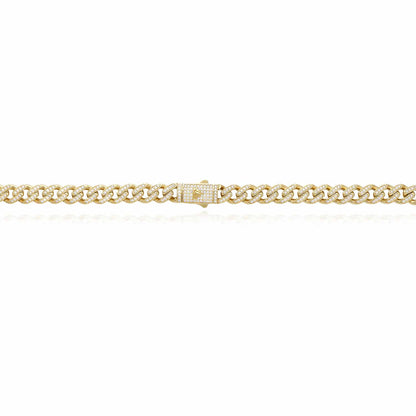 14K Gold CZ Pave 9mm Hollow Miami Chain Necklace 18.5"-24"