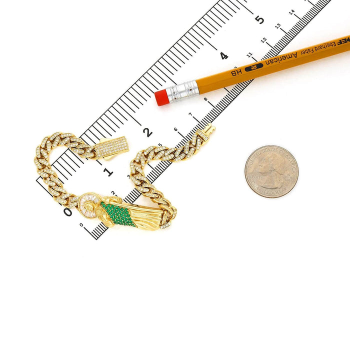 14K Yellow Gold CZ Emerald Pave Saint Jude Miami Bracelet (Hollow) 8" - WJD Exclusives