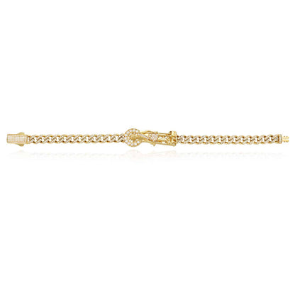 14K Yellow Gold CZ Pave Saint Lazarus Miami Bracelet 8"