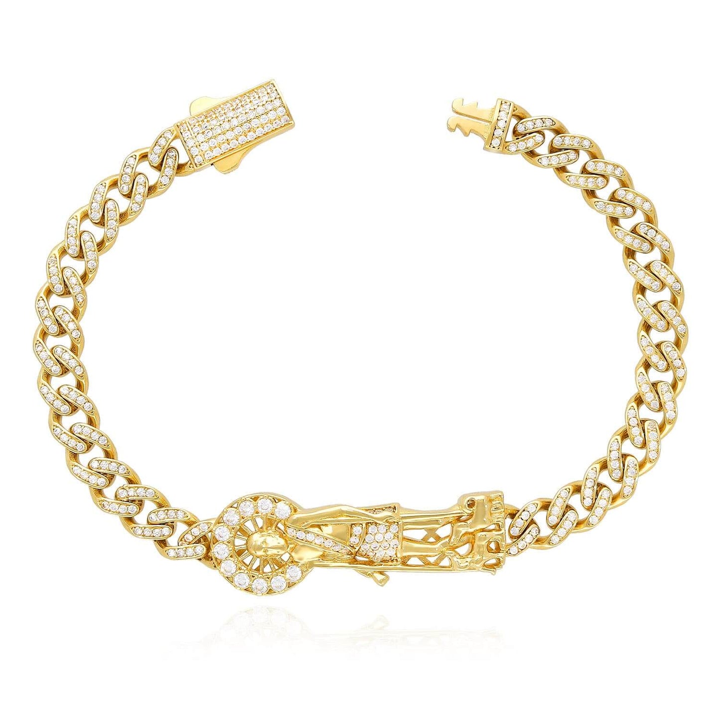 14K Yellow Gold CZ Pave Saint Lazarus Miami Bracelet 8"