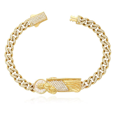 14K Yellow Gold CZ Pave Saint Jude Miami Bracelet (Hollow) 8" - WJD Exclusives