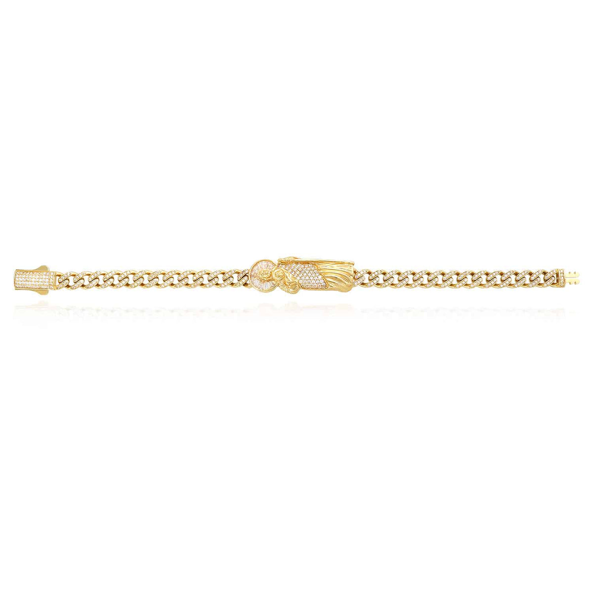 14K Yellow Gold CZ Pave Saint Jude Miami Bracelet (Hollow) 8" - WJD Exclusives