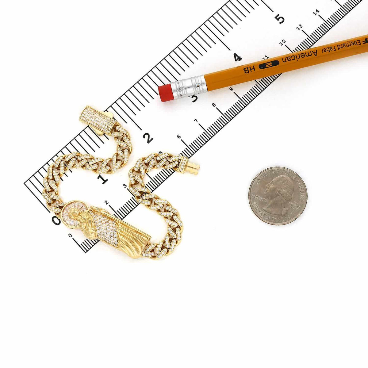 14K Yellow Gold CZ Pave Saint Jude Miami Bracelet (Hollow) 8" - WJD Exclusives