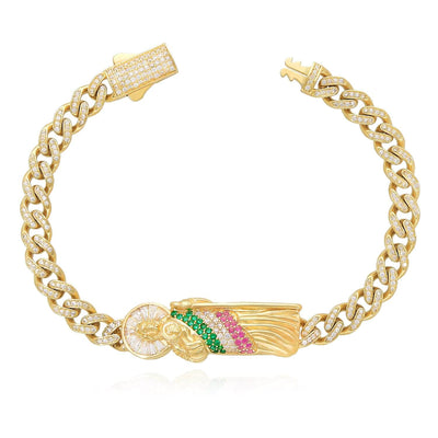14K Yellow Gold CZ White Green Pink St. Jude Miami Bracelet (Hollow) 8" - WJD Exclusives