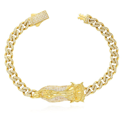 14K Yellow Gold CZ Lady Guadalupe Virgin Mary Miami Bracelet (Hollow) 8" - WJD Exclusives
