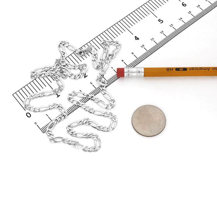 Sterling Silver 4.2mm Figaro Chain (Solid Links) 18" - 24" - WJD Exclusives