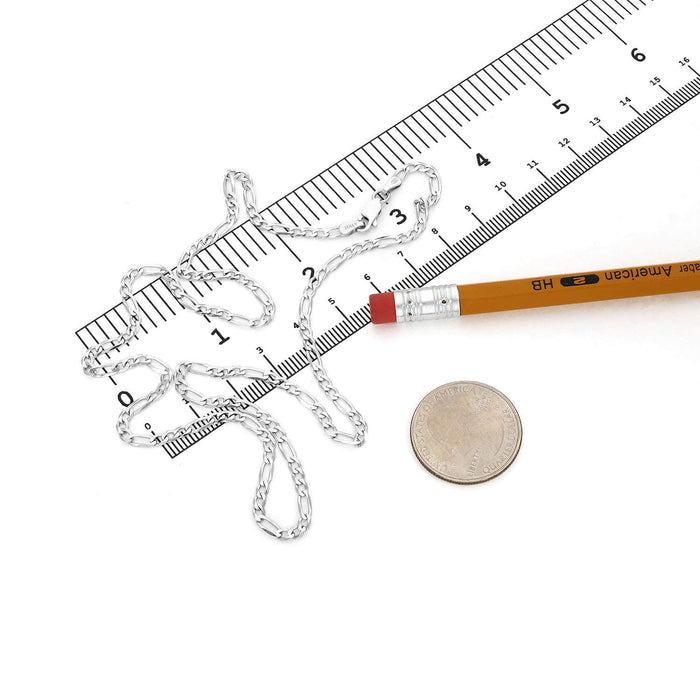 Sterling Silver 2.7mm Figaro Chain (Solid Links) 16" - 24" - WJD Exclusives