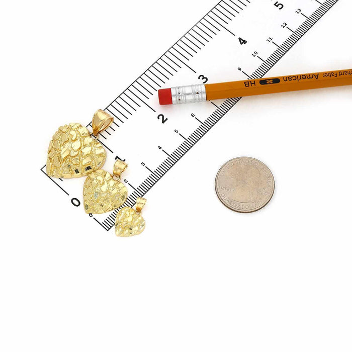 10K Yellow Gold Nugget Heart Pendant 0.7" - 1.4" - WJD Exclusives