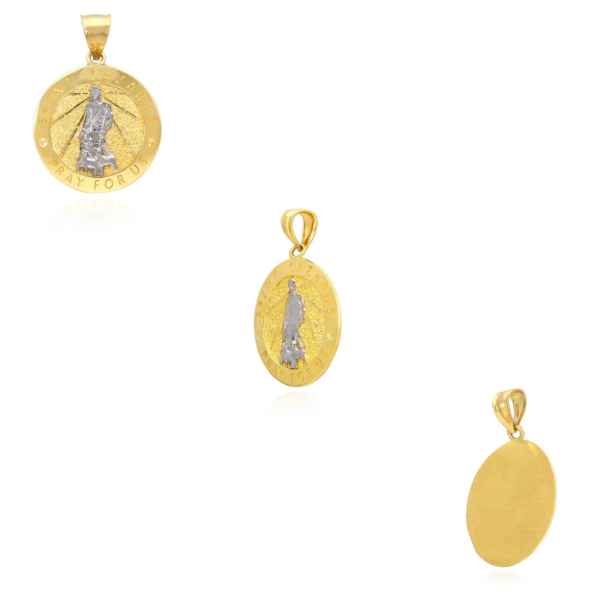 10K Yellow Gold Religious Saint Lazarus Pray For Us Medallion Pendant 0.8" 0.9" - WJD Exclusives