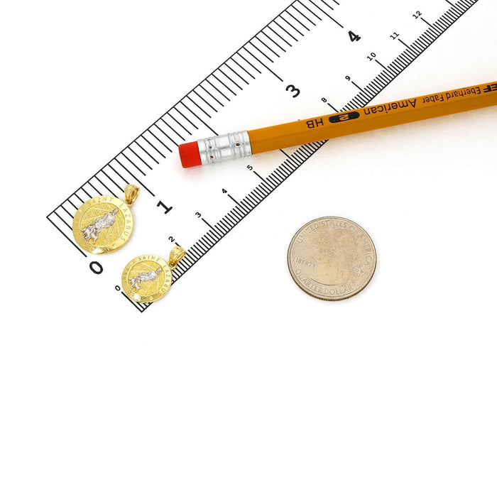 10K Yellow Gold Religious Saint Lazarus Pray For Us Medallion Pendant 0.8" 0.9" - WJD Exclusives