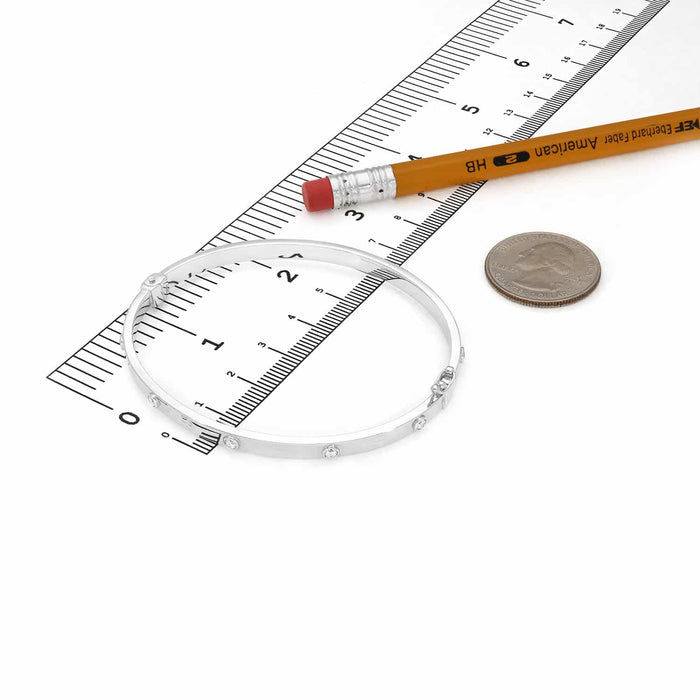 14K White Gold 4mm Screw CZ Bangle Bracelet (Hollow) 7.25" - 7.5" - WJD Exclusives