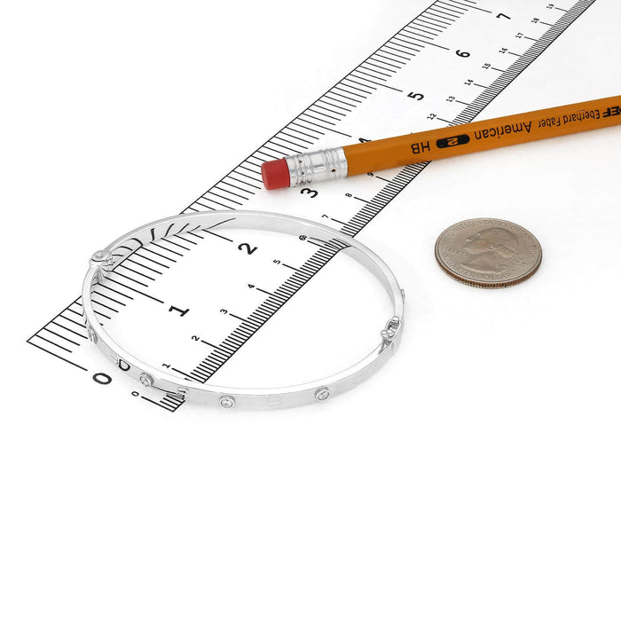 14K White Gold 4mm Screw CZ Bangle Bracelet (Hollow) 7.25" - 7.5" - WJD Exclusives