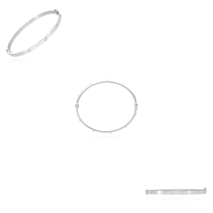 14K White Gold 4mm Screw CZ Bangle Bracelet (Hollow) 7.25" - 7.5" - WJD Exclusives