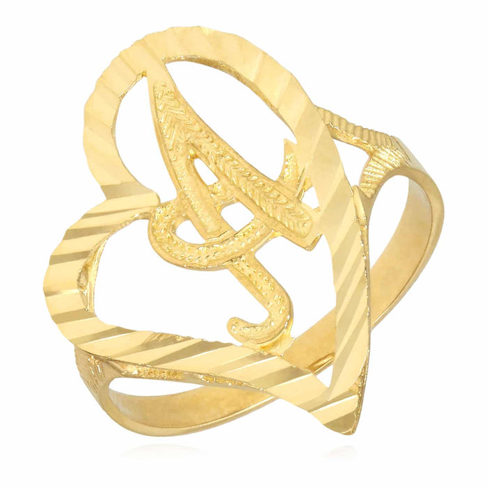 10K Yellow Gold Heart Initial Letter Ring 22mm - WJD Exclusives
