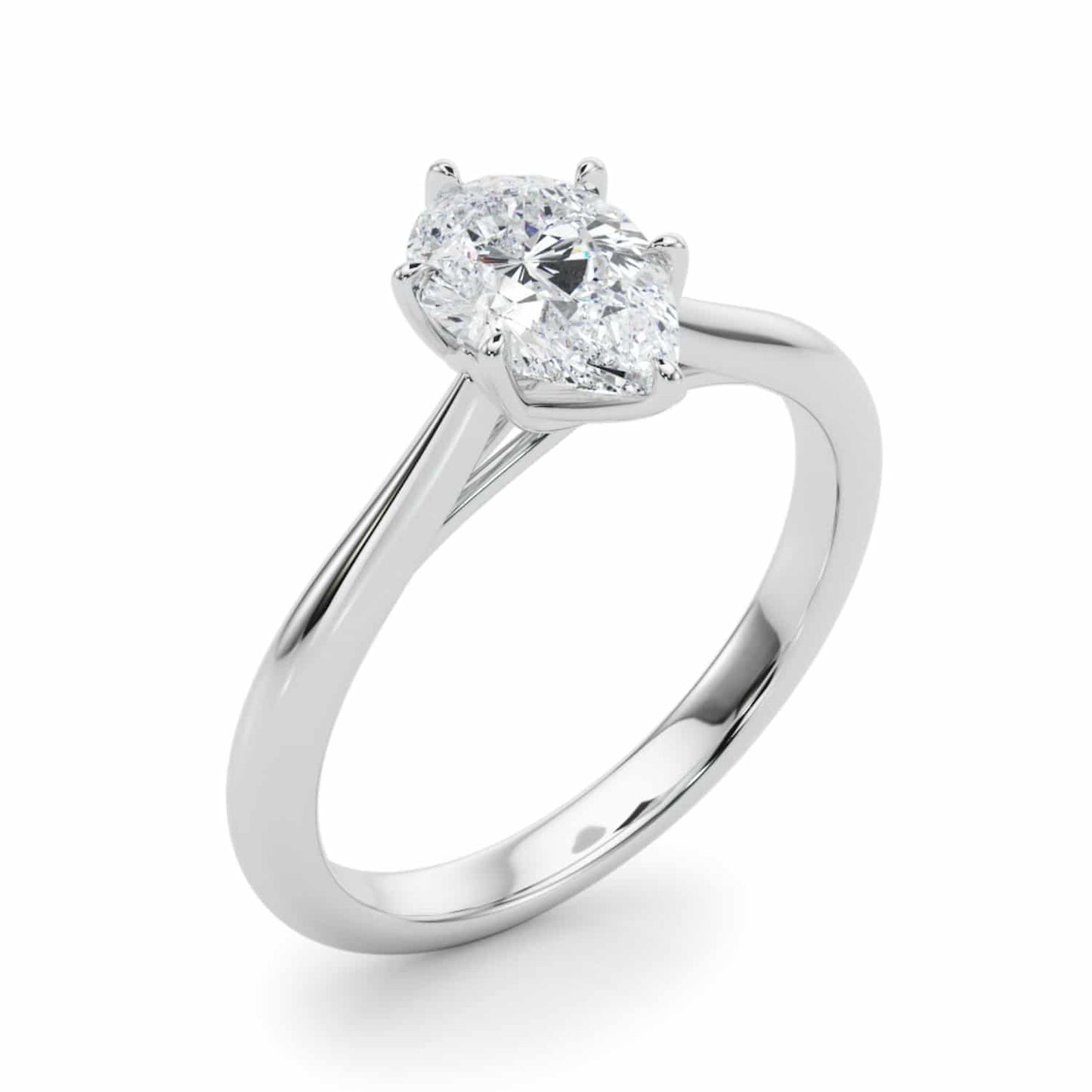 1CT Lab-Grown Diamond 18K Gold White Pear Shape Solitaire Engagement Ring