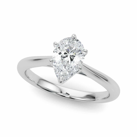 1CT Lab-Grown Diamond 18K Gold White Pear Shape Solitaire Engagement Ring