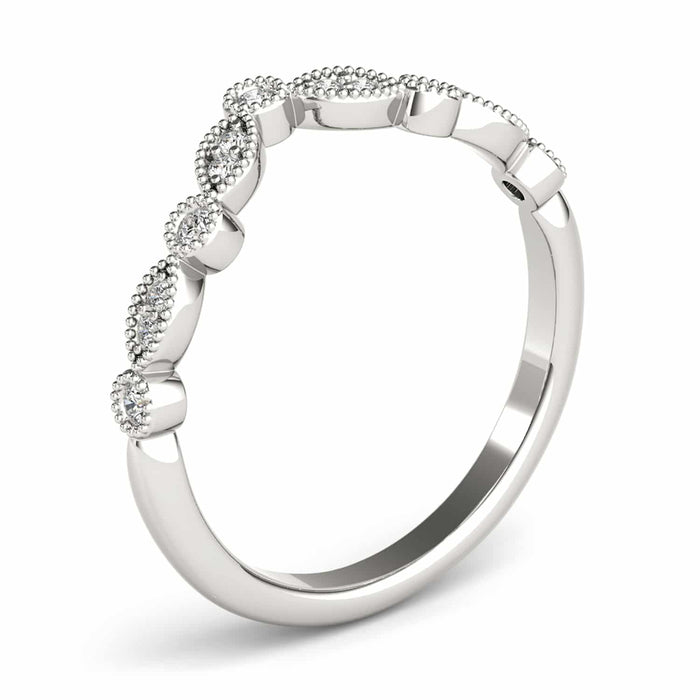 0.15CTW Natural Diamond 18K Gold White Milgrain Chevron Wedding Band Ring - WJD Exclusives
