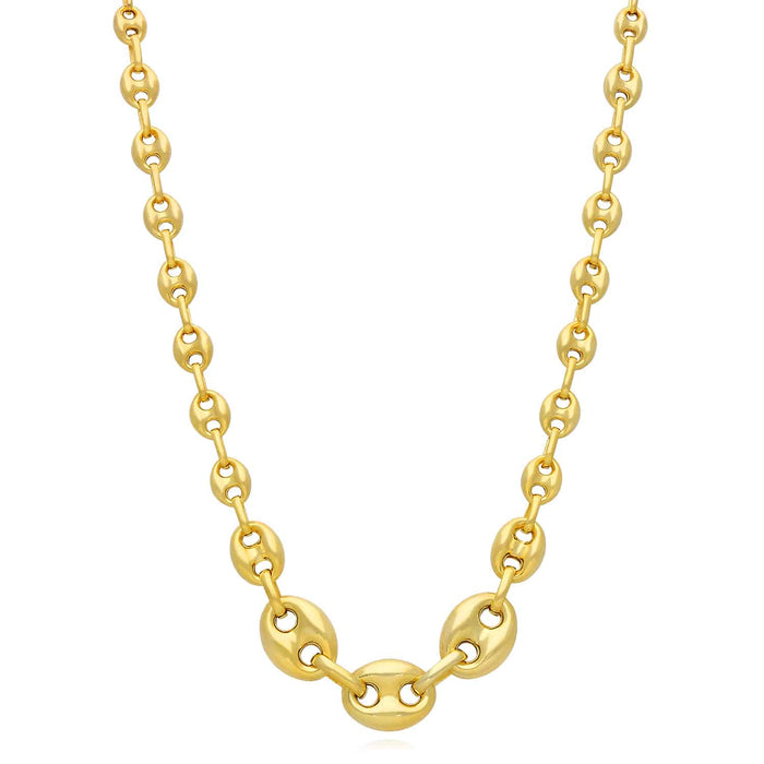 18K Yellow Gold Over Silver Puffed Anchor Mariner Graduated Necklace (Hollow) 17" - WJD Exclusives