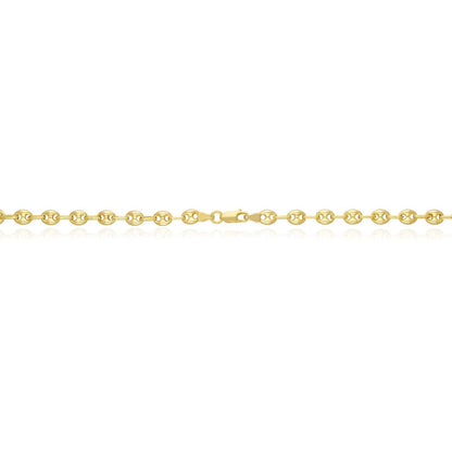 18K Yellow Gold Over Silver Puffed Anchor Mariner Graduated Necklace 17"