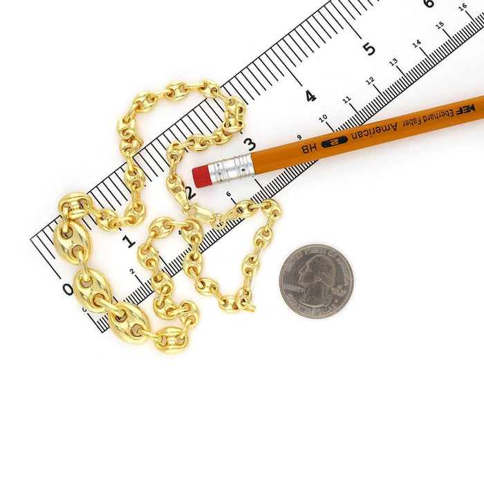 18K Yellow Gold Over Silver Puffed Anchor Mariner Graduated Necklace (Hollow) 17" - WJD Exclusives