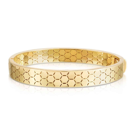 14K Gold Yellow 9mm Honeycomb Bangle Bracelet 7"