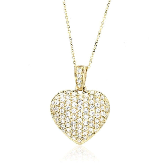 14k Yellow Gold CZ Heart Pendant With 1mm Cable Chain Necklace