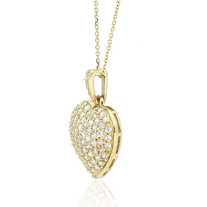 14k Yellow Gold CZ Heart Pendant With 1mm Cable Chain Necklace