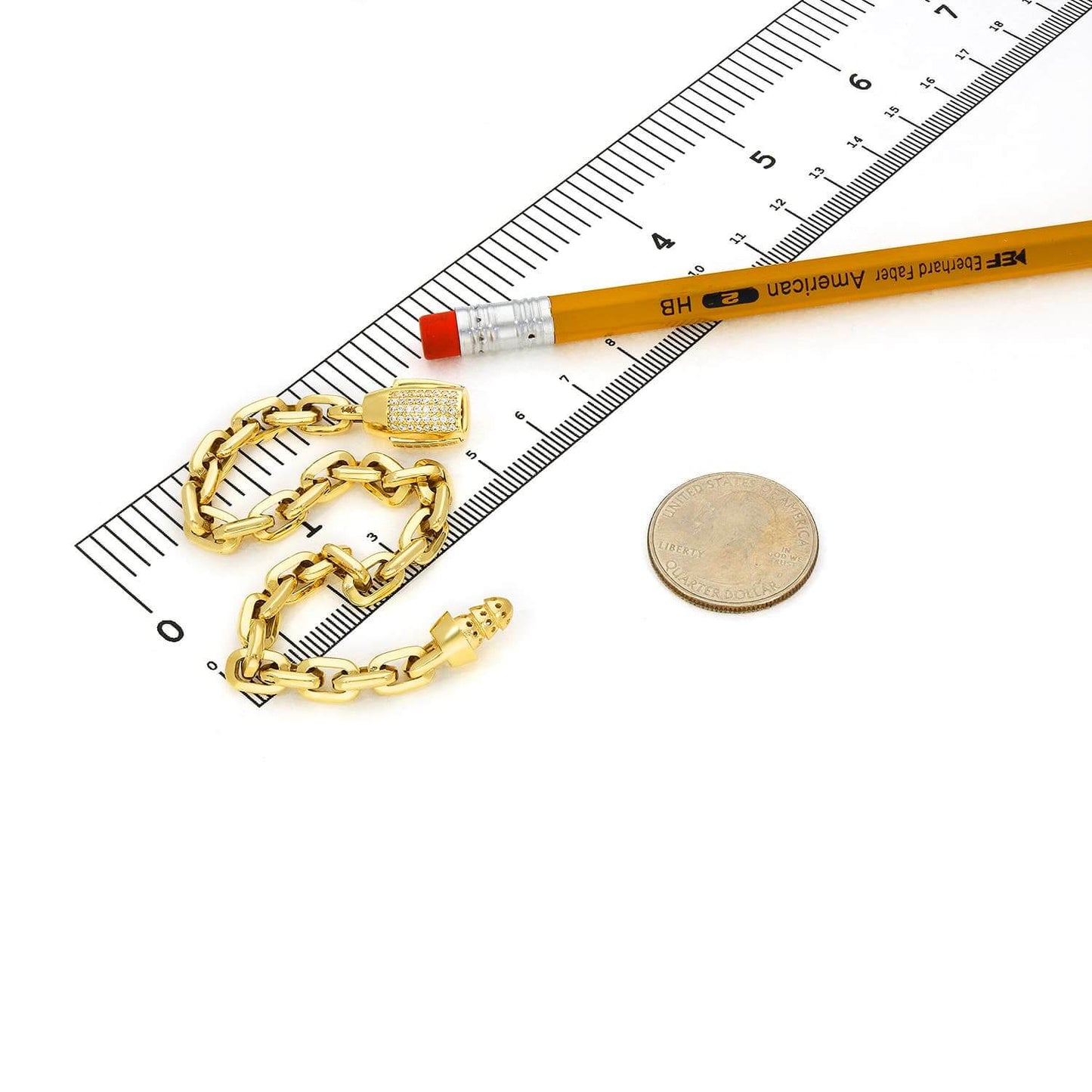14K Gold CZ 6mm Barrel Lock Parallel Oval Cable Bracelet 7.5"