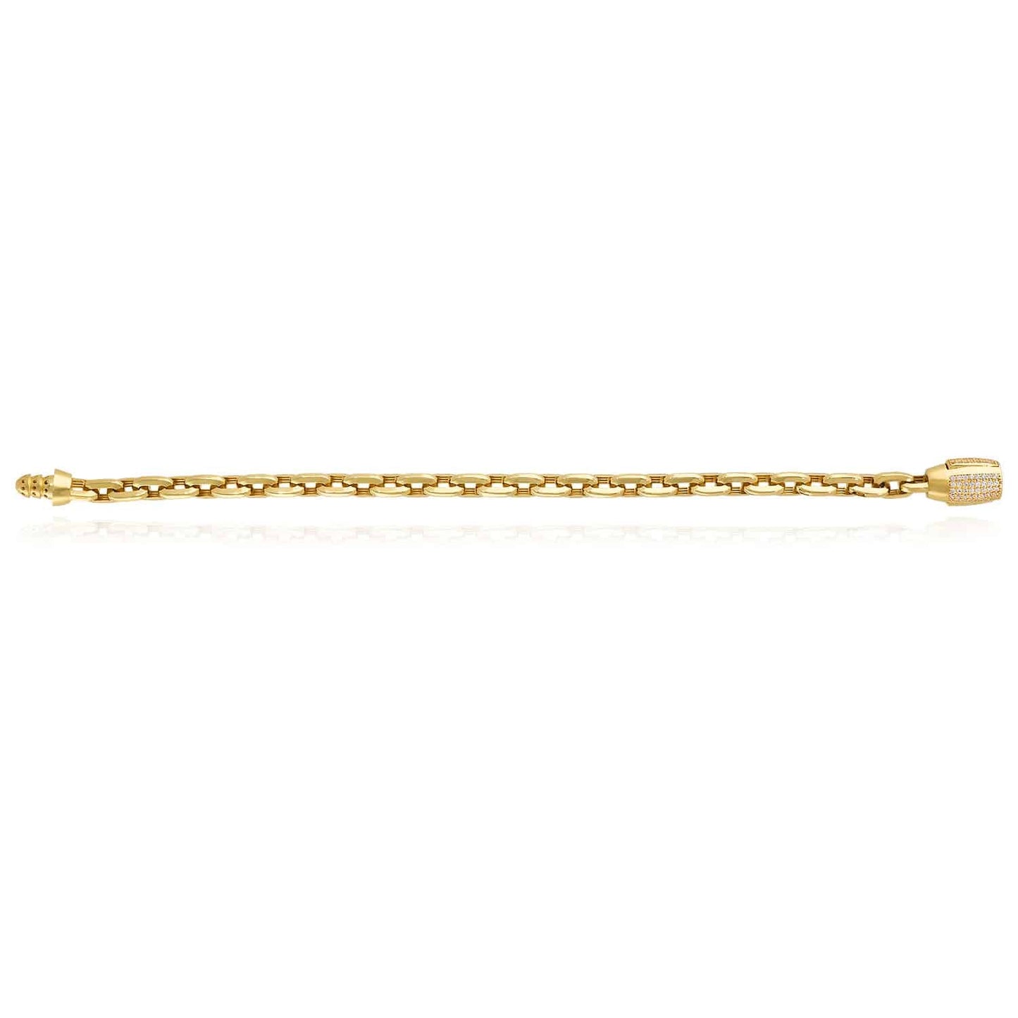 14K Gold CZ 6mm Barrel Lock Parallel Oval Cable Bracelet 7.5"