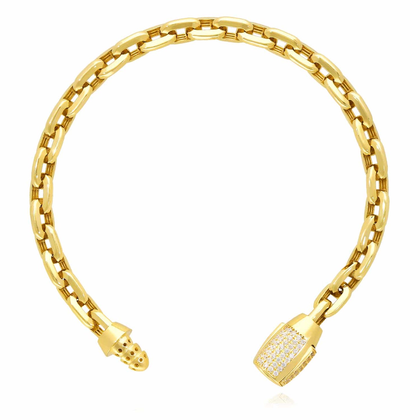 14K Gold CZ 6mm Barrel Lock Parallel Oval Cable Bracelet 7.5"