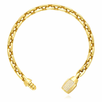 14K Gold CZ 6mm Barrel Lock Parallel Oval Cable Bracelet (Hollow) 7.5" - WJD Exclusives